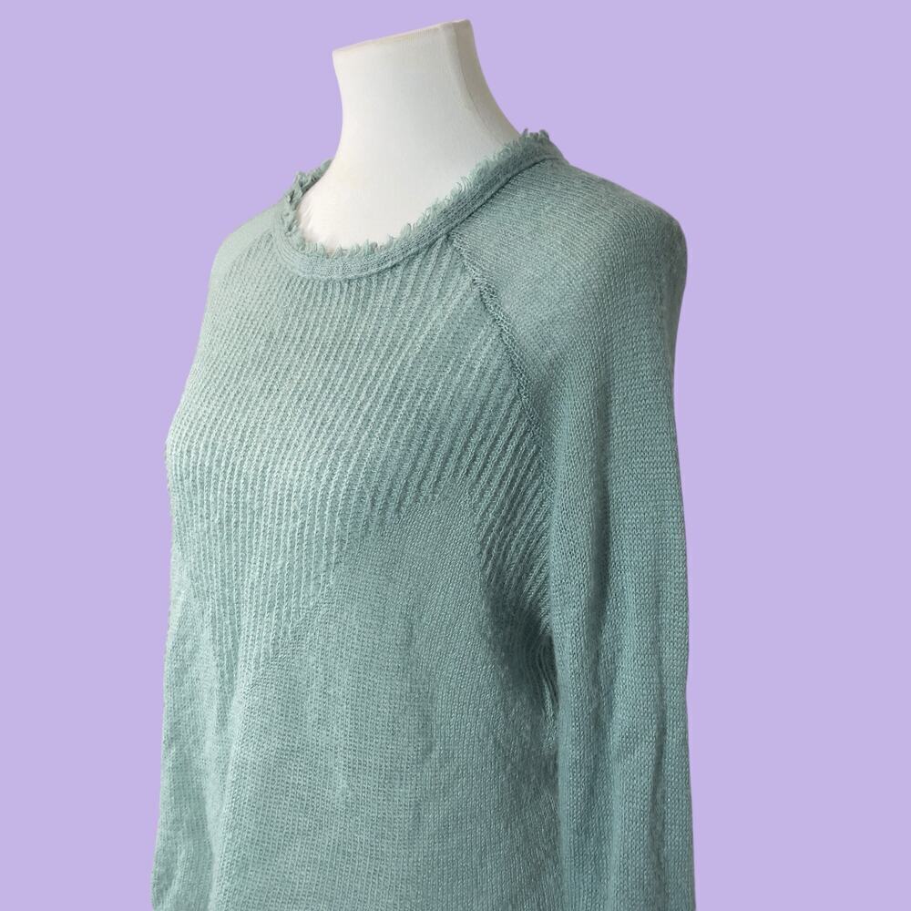 Lucky Brand wool blend lightweight blue green fringe sweater medium - Picture 11 of 12